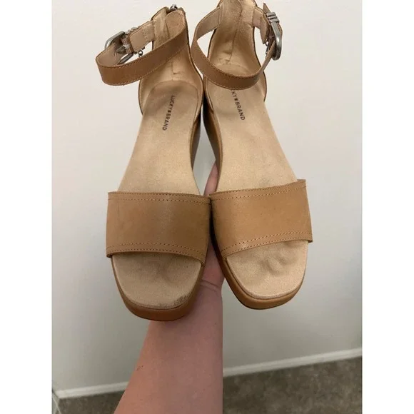 Lucky Brand Bandia Leather Platform Wedge Sandals – Women's Size 10 - Picture 5 of 9